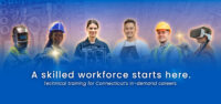 Homepage Banner_Vinal Wolcott Whitney 2 Image of six trade students with text that says "A skilled workforce starts here. Technical training for Connecticut's in-demand careers."